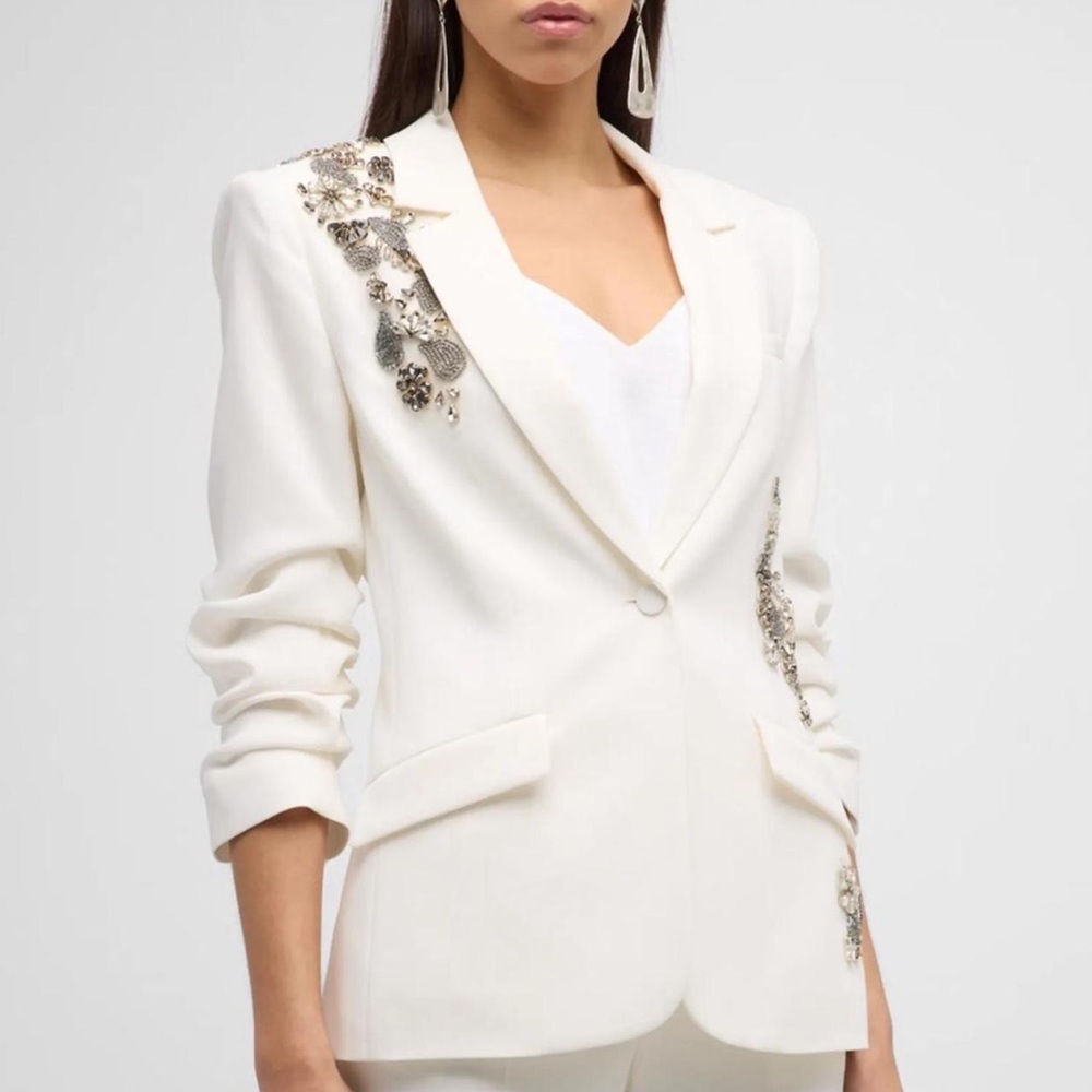 Cinq A Sept Kylie Diamond Daisies Embellished Blazer Jacket In Ivory/Smoke